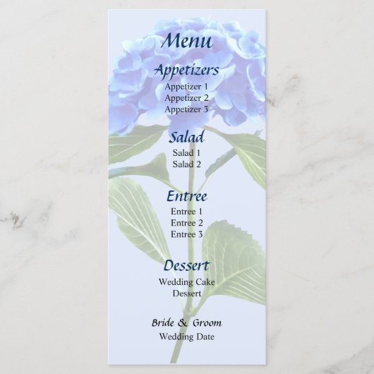 Vivid Blue Hydrangea Wedding Menu Menükarte (Vorderseite)