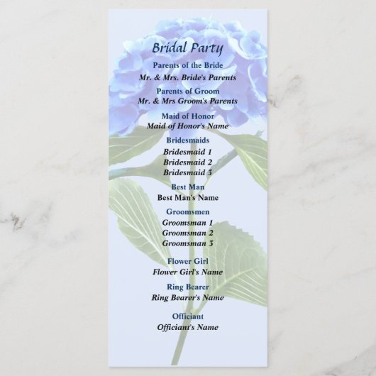 Vivid Blue Hydrangea Wedding Program Programm (Rückseite)