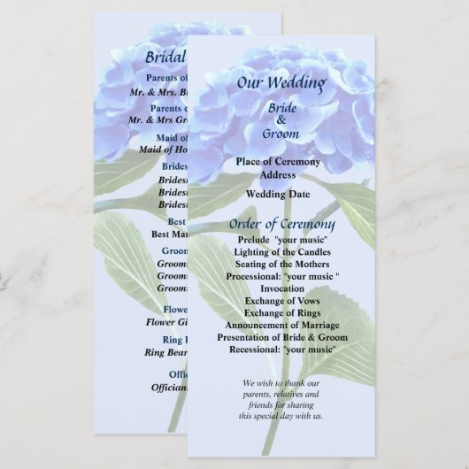 Vivid Blue Hydrangea Wedding Program Programm (Vorne/Hinten)