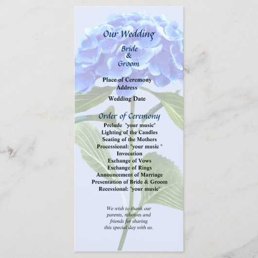 Vivid Blue Hydrangea Wedding Program Programm (Vorderseite)