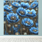 Vivid Blue Poppies Blühen Leinwanddruck (Insitu (Holzboden))