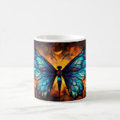 Vivid Blue Stached Glass Butterfly Design Kaffeetasse (Mittel)