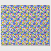 Vivid Blue Yellow Red Purple Flowers Pattern Geschenkpapier (Flach)