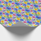 Vivid Blue Yellow Red Purple Flowers Pattern Geschenkpapier (Ecke)
