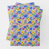 Vivid Blue Yellow Red Purple Flowers Pattern Geschenkpapier Set (Beispiel)