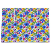 Vivid Blue Yellow Red Purple Flowers Pattern Große Geschenktüte (Vorderseite)