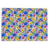 Vivid Blue Yellow Red Purple Flowers Pattern Große Geschenktüte (Rückseite)