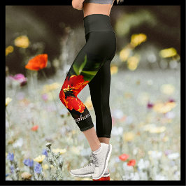 Vivid Bright Orange Floral mit Personalisiertem Na Capri Leggings