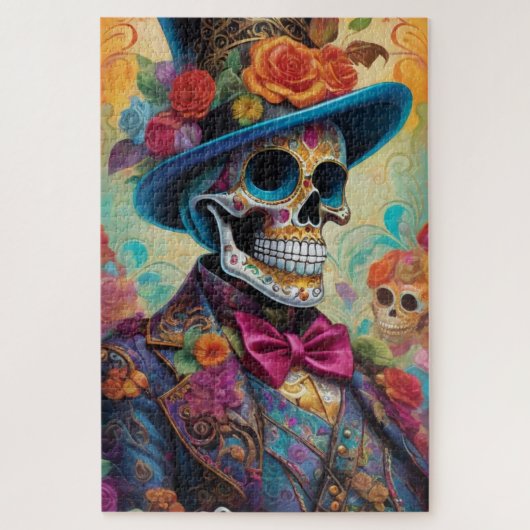 Vivid Celebration: Zuckerkulpferskelett Puzzle (Vertikal)