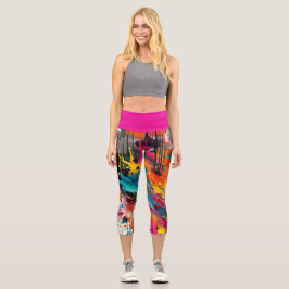 Vivid Chaos Splash Graffiti Capri Leggings
