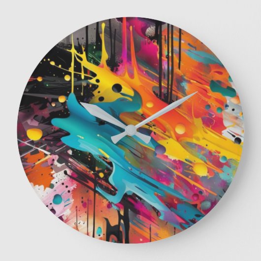 Vivid Chaos Splash Graffiti Große Wanduhr (Vorderseite)