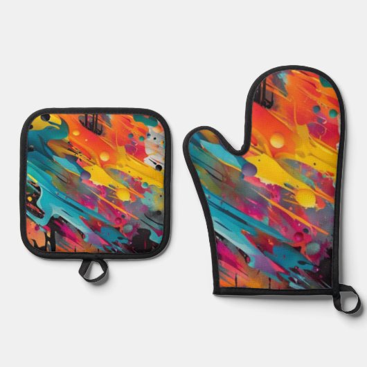 Vivid Chaos Splash Graffiti Ofenhandschuh & Topflappen-Set (Vorderseite)