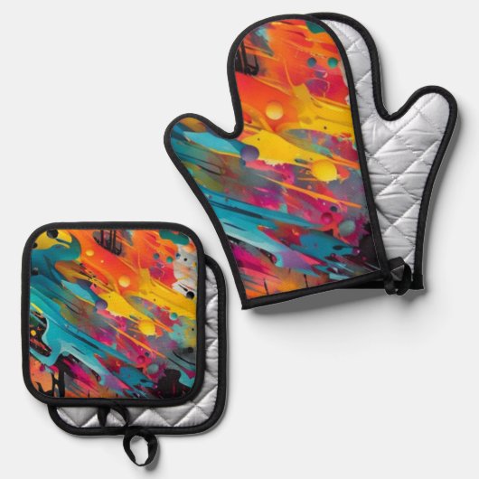 Vivid Chaos Splash Graffiti Ofenhandschuh & Topflappen-Set (Vorderseite/Rückseite)