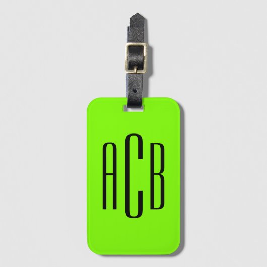 Vivid Chartreuse Green Vertical 3 Letter Monogram Gepäckanhänger (Vorderseite Vertikal)