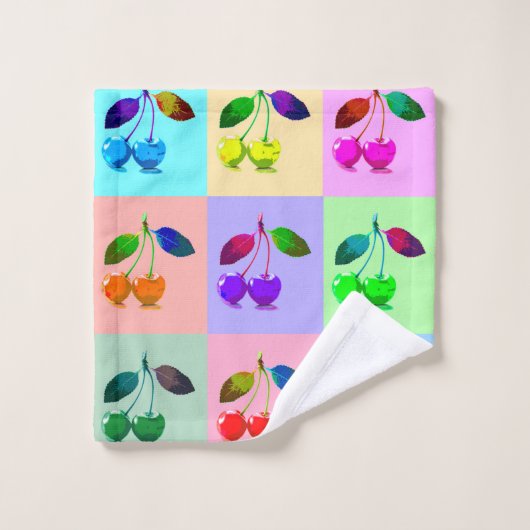 Vivid Cherries im Pop Art Style Badhandtuch Set (Waschlappen)