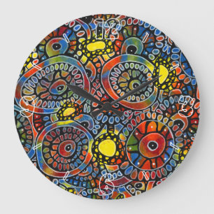 Vivid Colorful Oval Corals Original Abstract Art Große Wanduhr