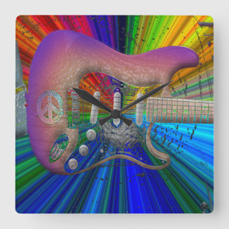 Vivid Colors Peace Guitar Clock Quadratische Wanduhr
