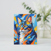 Vivid Cubist Cat Painting Postkarte (Stehend Vorderseite)