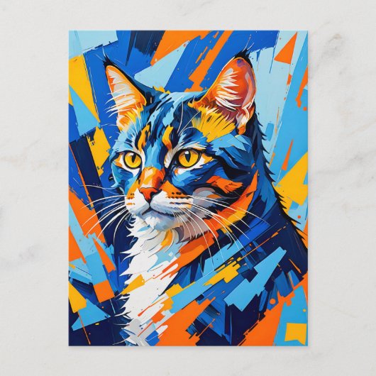 Vivid Cubist Cat Painting Postkarte (Vorderseite)