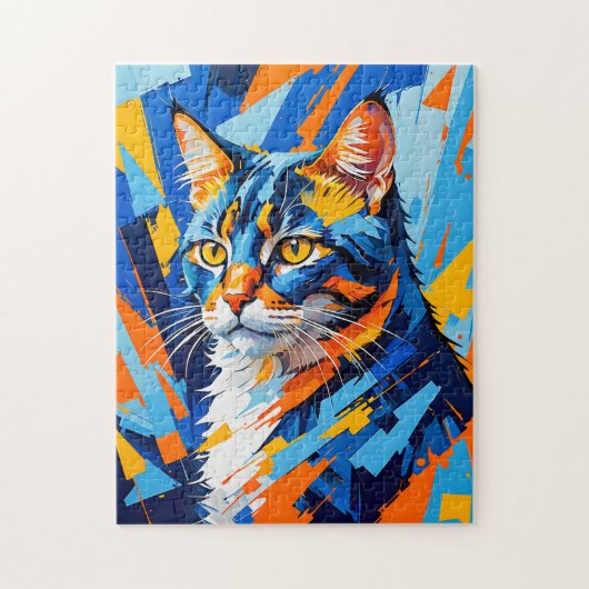 Vivid Cubist Cat Painting Puzzle (Vertikal)