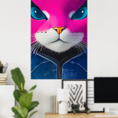 Vivid Cyborg Cat Closeup Poster (Heimbüro)