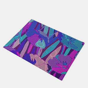 Vivid Dark Blue Lila Mitternacht Blume Kunst und K Fußmatte