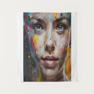 Vivid Expression - Abstraktes Portrait Art Wandteppich