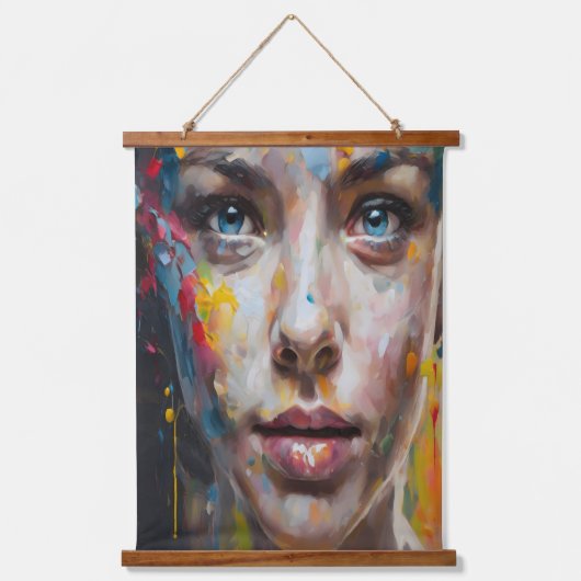 Vivid Expression - Abstraktes Portrait Art Wandteppich Mit Holzrahmen (Vorderseite)
