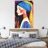 Vivid Fauvist Vision eines Mädchens mit Perlenohrr Leinwanddruck (Insitu (Schlafzimmer))
