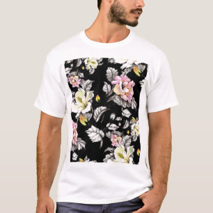 Vivid Floral Watercolor: Schwarzer Hintergrund T-Shirt