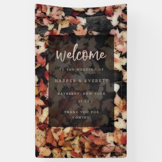 Vivid Foliage | Herbstlaube & Dunkles Holz Willkom Banner (Vertikal)
