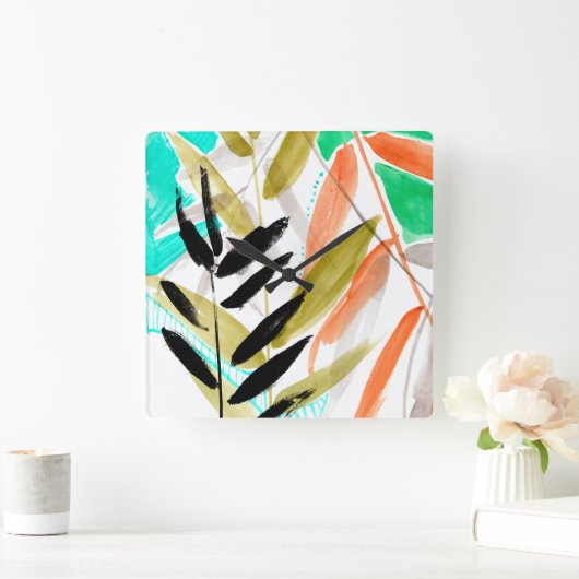 Vivid Fronds II Quadratische Wanduhr (Zuhause)