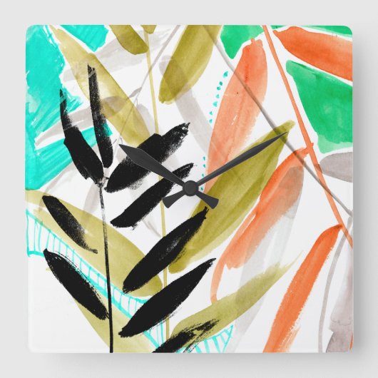 Vivid Fronds II Quadratische Wanduhr (Vorderseite)