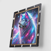 Vivid Galaxy Wolf Vibrant Celestial und Ethereal Quadratische Wanduhr (Winkel)