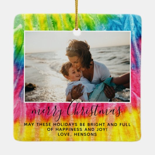 Vivid Gefärbte Krawatte Frohe Weihnachts-Script Fa Keramikornament (Rückseite)