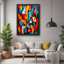 Vivid Geometric Abstrakt - Dynamic Cubist Wall Art