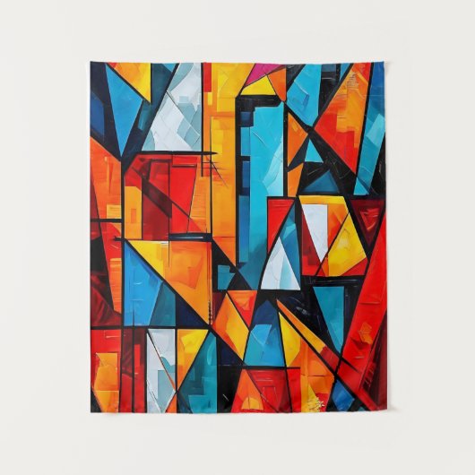 Vivid Geometric Abstrakt - Dynamic Cubist Wall Art Wandteppich (Vorderseite)