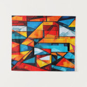 Vivid Geometric Abstrakt - Dynamic Cubist Wall Art Wandteppich (Vorderseite (Horizontal))
