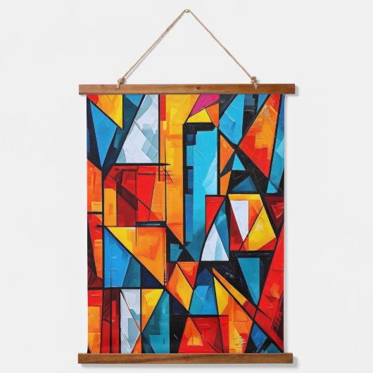 Vivid Geometric Abstrakt - Dynamic Cubist Wall Art Wandteppich Mit Holzrahmen (Vorderseite)