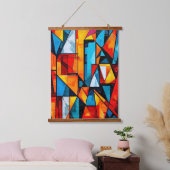 Vivid Geometric Abstrakt - Dynamic Cubist Wall Art Wandteppich Mit Holzrahmen (Schlafzimmer)