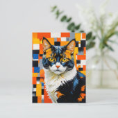 Vivid Geometric Cat Painting Postkarte (Stehend Vorderseite)