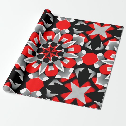Vivid Geometric Mandala Design mit rot, schwarz Geschenkpapier (Ungerollt)