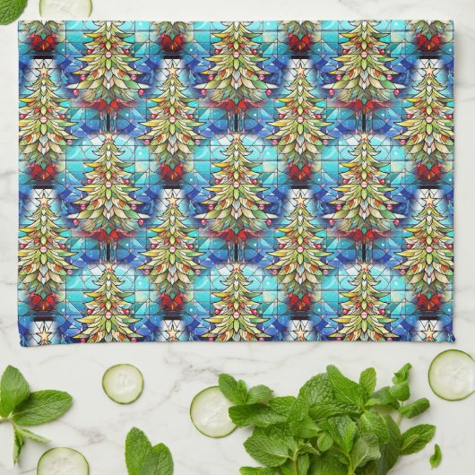 Vivid gesteinigtes Glas Weihnachtsbaummuster Geschirrtuch (Gefaltet)