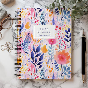 Vivid Hand bemalt Botanical Blue Monogram 2025 Planer
