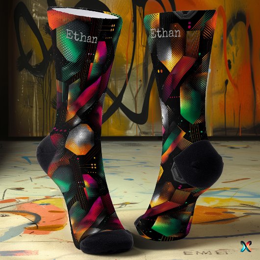 Vivid Hexagon mit Gradient Emerald und Magenta Socken