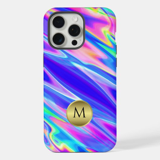 Vivid Holographic Mit Monogramm iPhone Hülle (Rückseite)