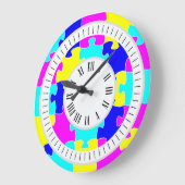 Vivid Hot Pink, Blau und Gelb Puzzle Kunst Große Wanduhr (Winkel)