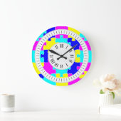 Vivid Hot Pink, Blau und Gelb Puzzle Kunst Große Wanduhr (Zuhause)