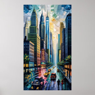 Vivid Impasto City: Elektrische Metropole Poster