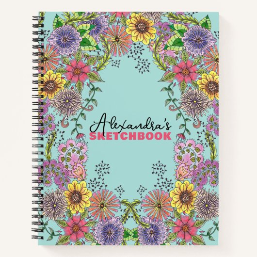 Vivid Intricate Doodle Blume Custom Sketchbook Notizblock (Vorderseite)